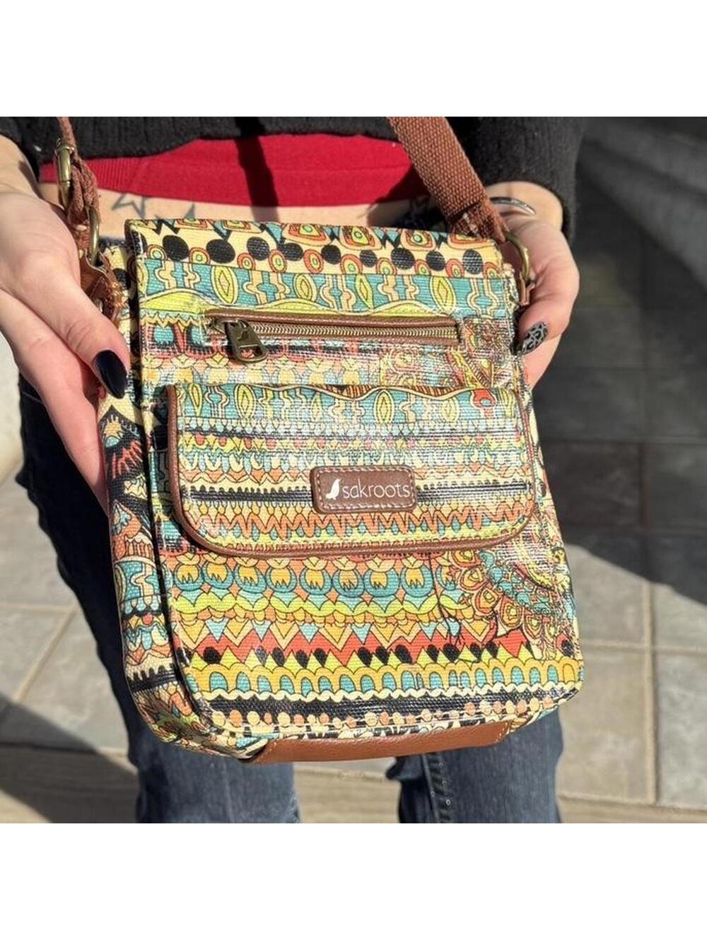Y2K Sakroots Boho Print Crossbody Bag Tribal Festival Purse